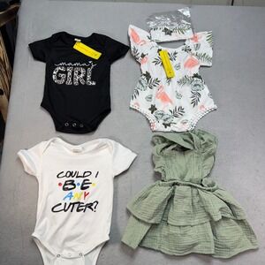 Baby Girl 3–6M Clothing Lot – Rompers, Dress, Flamingo & Mama's Girl Outfits‎